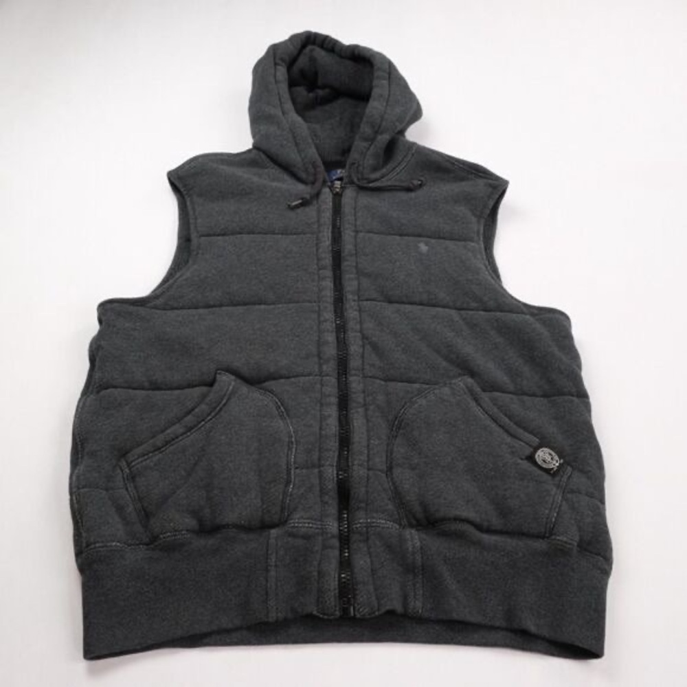 Polo Ralph Lauren Gray Quilted Hoodie Vest Sweatshirt Men's Size Large Full zip